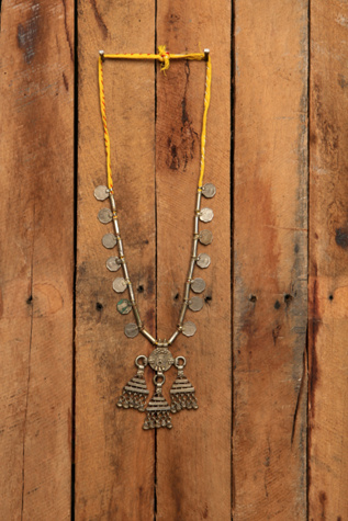 Silver Disc and Rope Necklace