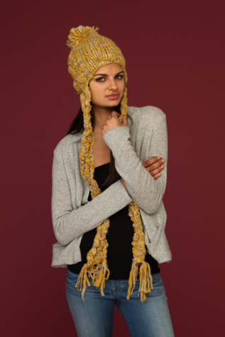 Marled Crochet Trapper With Pom Pom