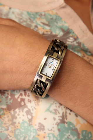 Antique Brass Linked Cuff Watch