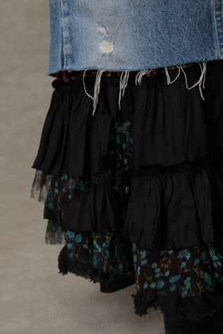 Merrie's Ruffled Denim Patchwork Skirt