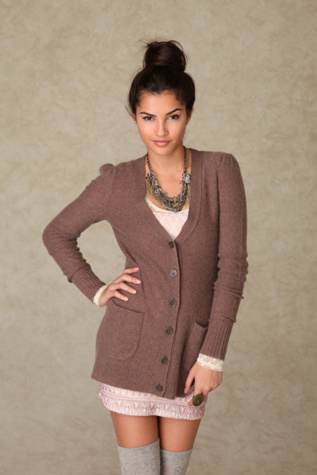 Cashmere Puff Sleeve Cardigan