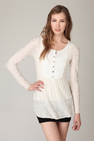 Pintuck Henley Floral Pullover