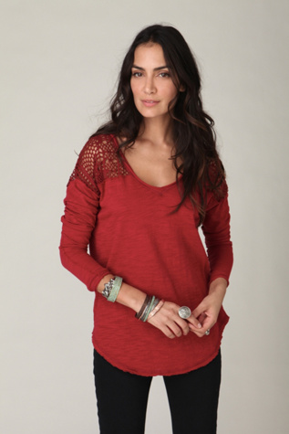 Long Sleeve Crochet Shoulder Pullover