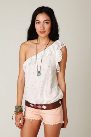 Ruffled Eyelet One Shoulder