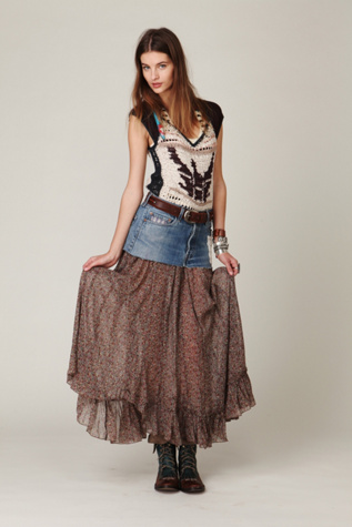 FP ONE Mini Denim Print Maxi Skirt