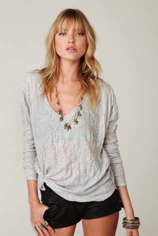 V-Neck Crinkled Turtle Long Sleeve Top