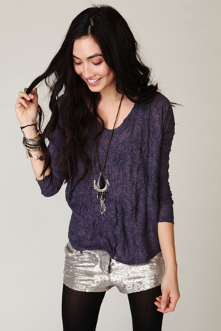 V-Neck Crinkled Turtle Long Sleeve Top