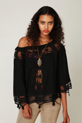 Long Sleeve Crochet Inset Top
