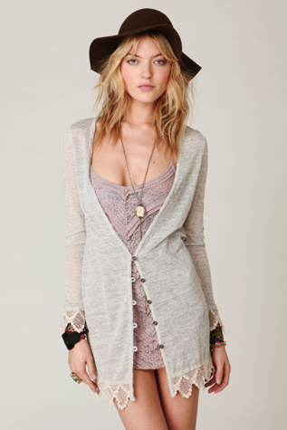 Slubby Crochet Hem Cardigan