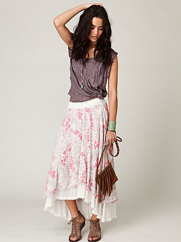 Floral High Low Maxi Skirt