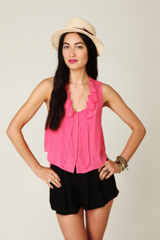 Sleeveless Printed Tie Front Buttondown