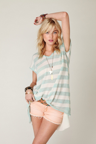 Short Sleeve Stripe Chiffon Back Tunic