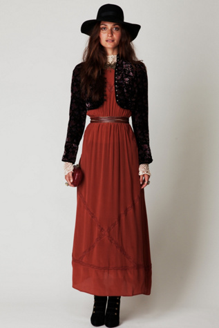 Pieced Lace Silk Maxi Dress