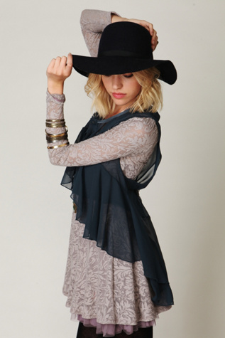 FP New Romantics High Low Sheer Ruffle Buttondown Top