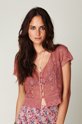Scalloped Lace Button Down Crop Top