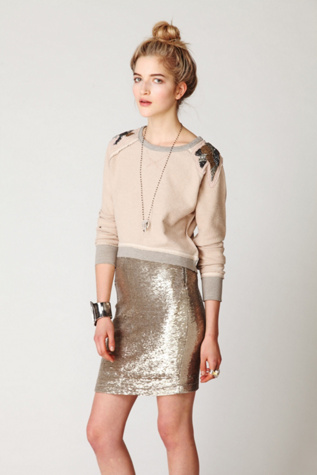 Distressed Sequin Pencil Skirt