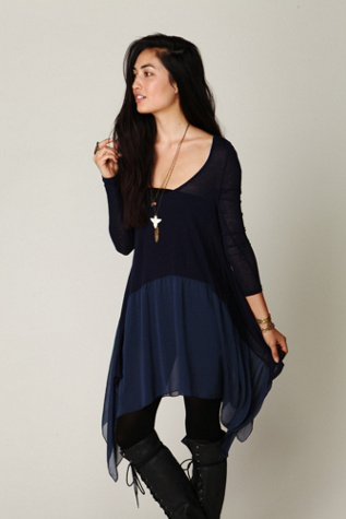 Long Sleeve Chiffon Hem Trapeze Tunic