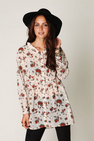 Floral Sheer Button Down Tunic