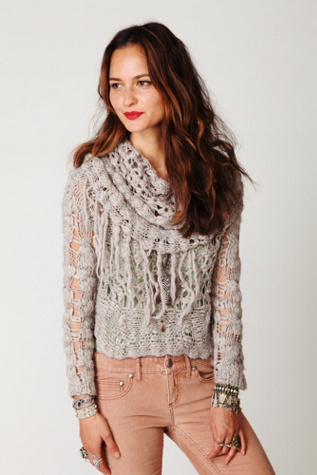 Cowl Neck Fringe Pullover