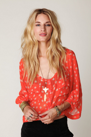 2-Pocket Printed Sheer Crop Top