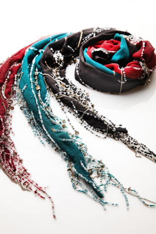 Beaded Fringe Skinny Scarf