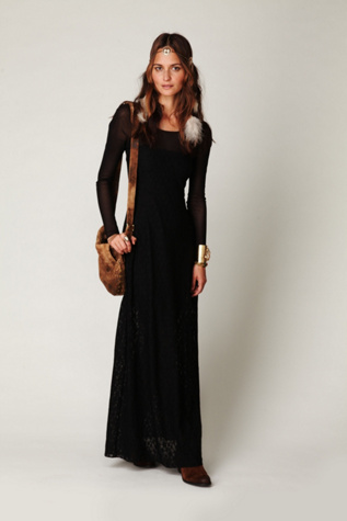 Lace and Mesh Long Sleeve Slip