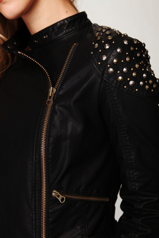 Embellished Vegan Leather Motorcycle Jacket