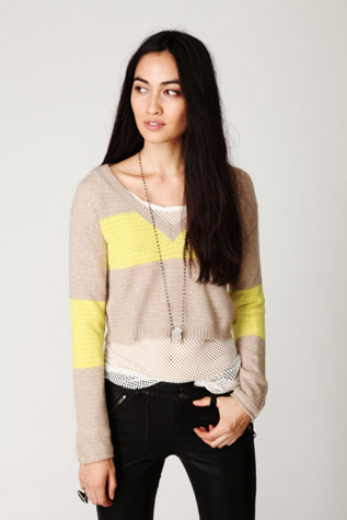 Colorblock Crop Cashmere Pullover