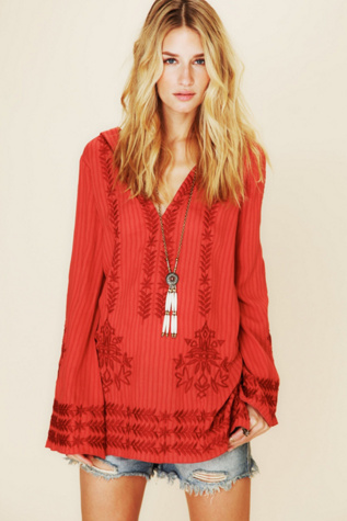 Stripe Hooded Embroidered Tunic