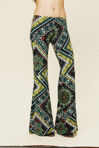 Border Print Bell Bottoms