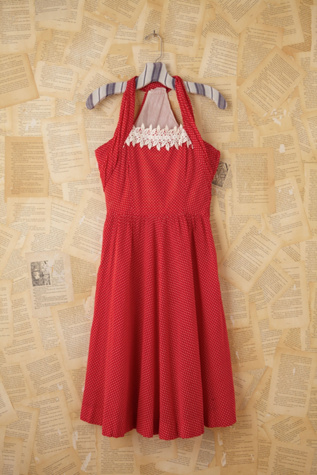 Vintage Red Dotted Swiss Crochet Dress