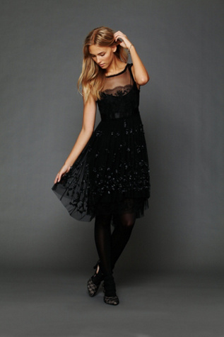 Noir Embellished Mesh Dress