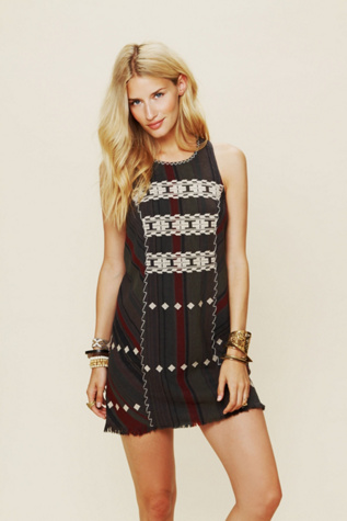 Stripe Embroidery Denim Shift