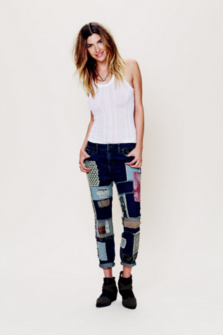 Patched Slim Slouch Jeans