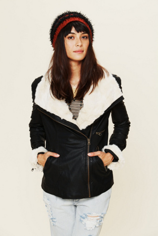Vegan Leather Jacket with Fur Collar