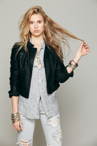 Quilted Sleeve Vegan Leather Jacket in jackets-2