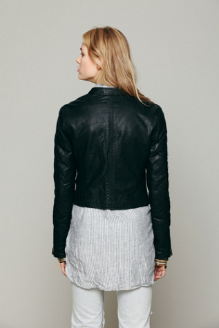 Quilted Sleeve Vegan Leather Jacket