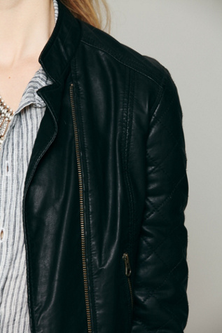 Quilted Sleeve Vegan Leather Jacket