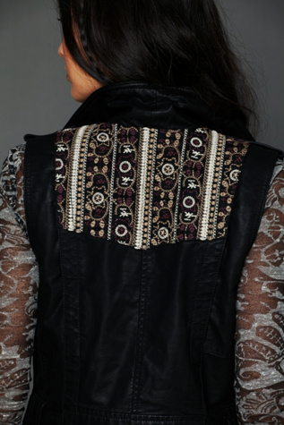 Embroidered Back Vegan Leather Vest