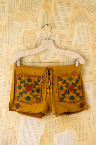 Free People Vintage Painted Floral Leather Shorts in vintage-skirts