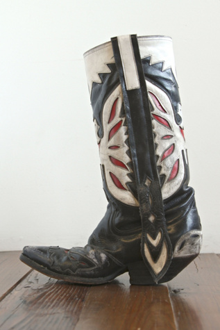 Free People Vintage Black, White, and Red Leather Boots in vintage-shoes