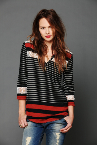 Free People Stripe Crochet Tee