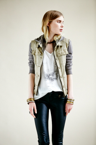 Knit Hooded Twill Jacket