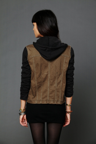 Knit Hooded Twill Jacket