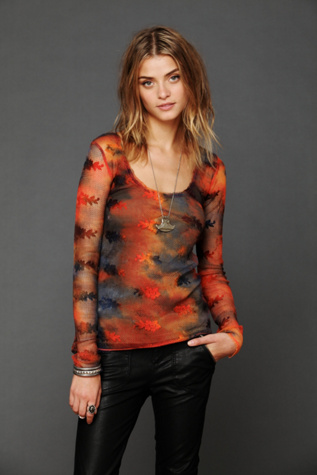 Long Sleeved Fishnet Tie Dye Top