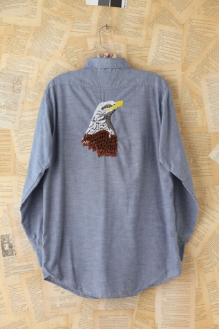 Free People Vintage Embroidered Eagle Chambray Top in vintage-jeans