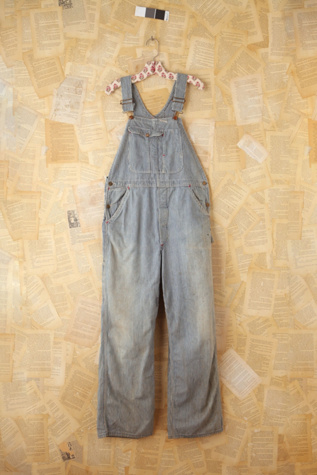 Vintage Striped Denim Overalls in vintage-denim