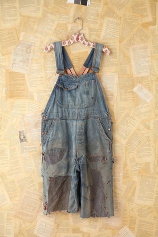 Free People Vintage Patched Denim Cutoff Overalls  in vintage-jeans