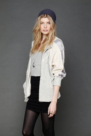 Pattern Pieced Zip Up Hoodie
