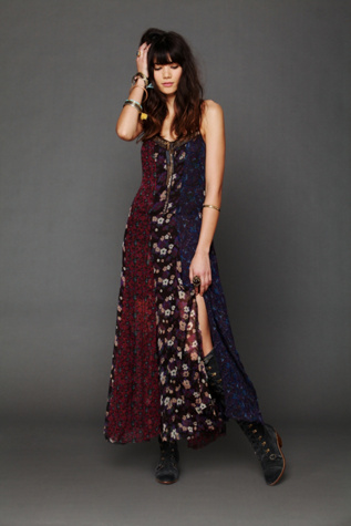 Free People Midnight Stars Pieced Print Dress in Boho-Dresses
